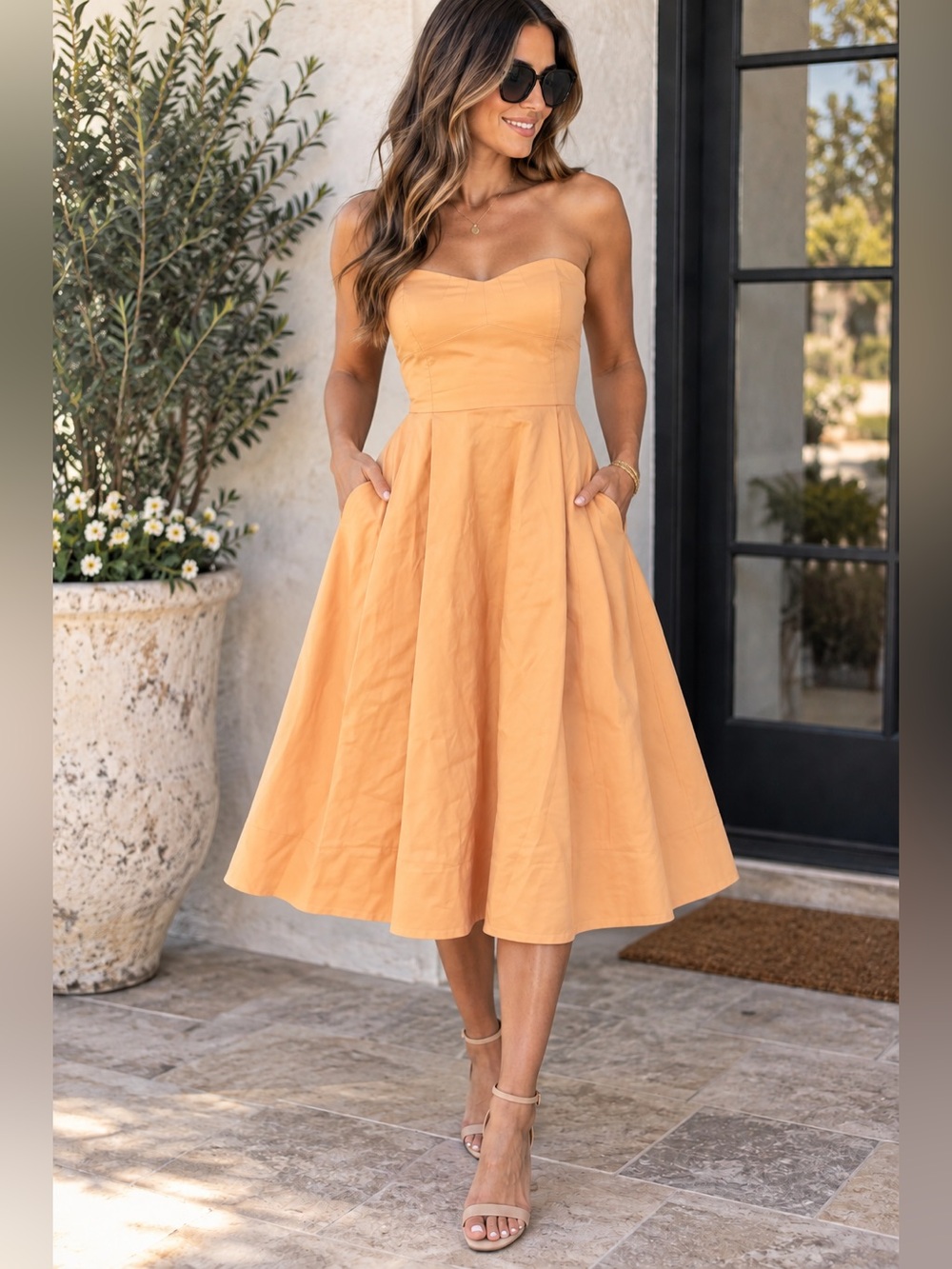 Calvin Klein peach cotton strapless dress size 4